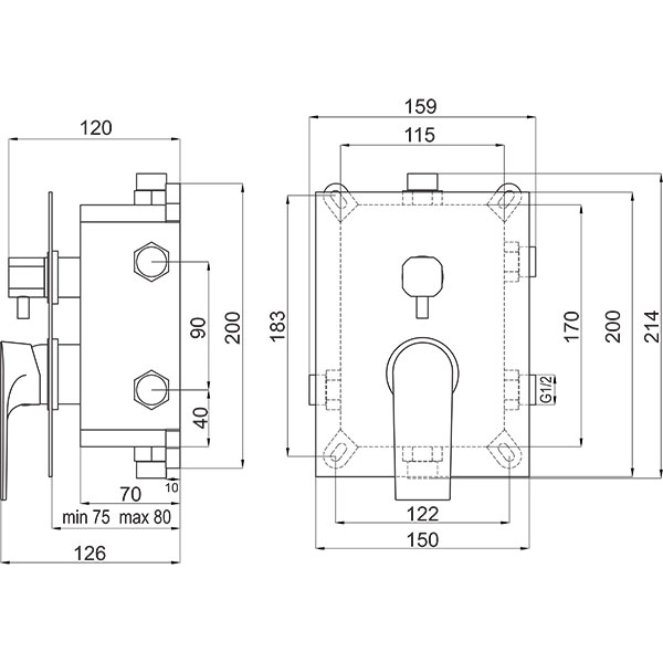 Baterie duș încastrată 3 cai Ferro Square Box + corp instalare — 4