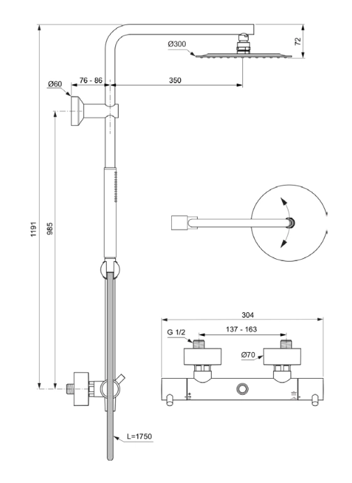 Душевая система термостатическая Ideal Standard Ceratherm T125 A7589AA