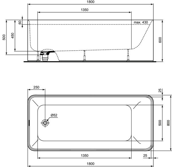 Cada Freestanding Solid surface Ideal Standard Conca 180x80cm K8830EN — 8