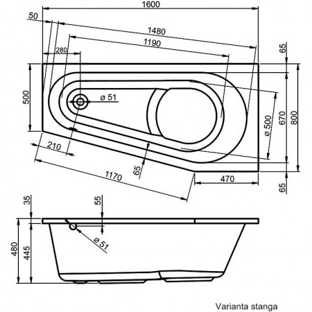 Ванна акриловая Riho Delta 160x80 ЛЕВ B069001005
