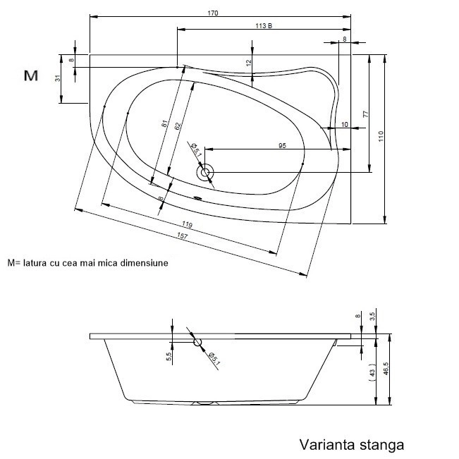 Cada acril Riho Lyra 170x110 ST B018001005