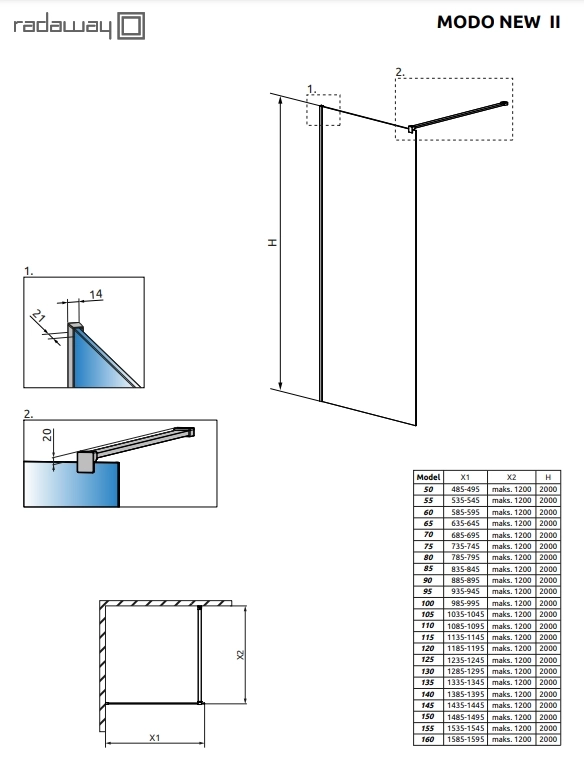 Sticlă de duș Radaway Walk-In Modo New II 140x200