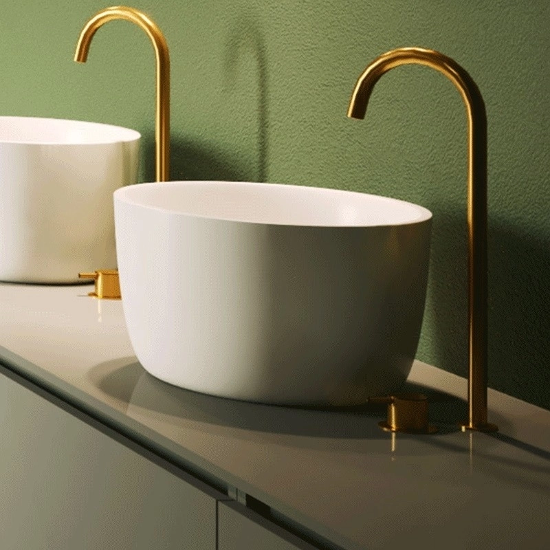 Lavoar pe blat Solid Surface Riho Oval 38x33 white matt