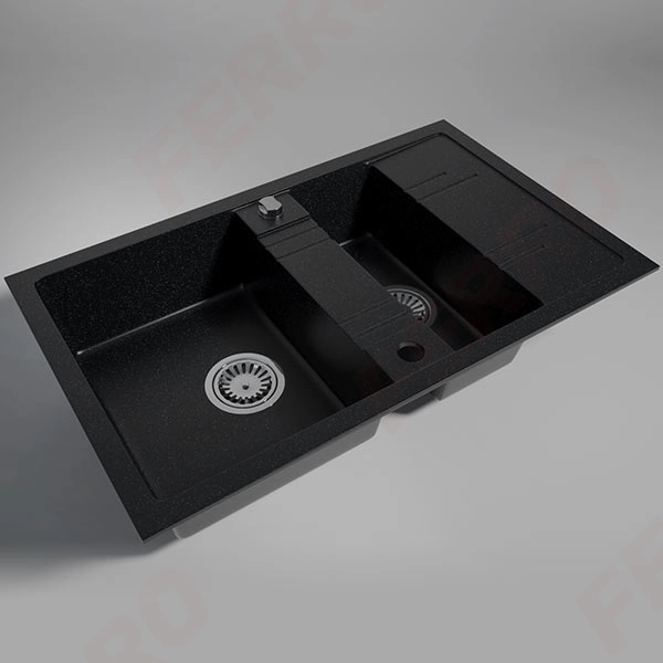 Мойка кухонная двойная 790x480 мм графит Ferro DRGM3/48/79BA — 3