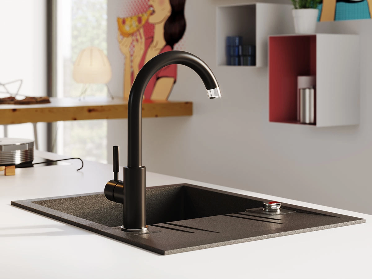 Chiuveta bucatarie cu o cuva 580x480 mm grafit Ferro DRGM48/58BA — 3
