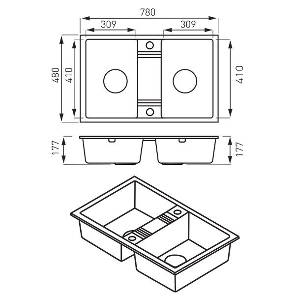 Мойка кухонная двойная 780x480 мм песок Ferro DRGM2/48/78SA — 3