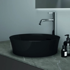 Lavoar pe blat tip bol Ideal Standard Atelier Ipalyss Rotund 40cm cu preaplin Negru Lucios E1413V2