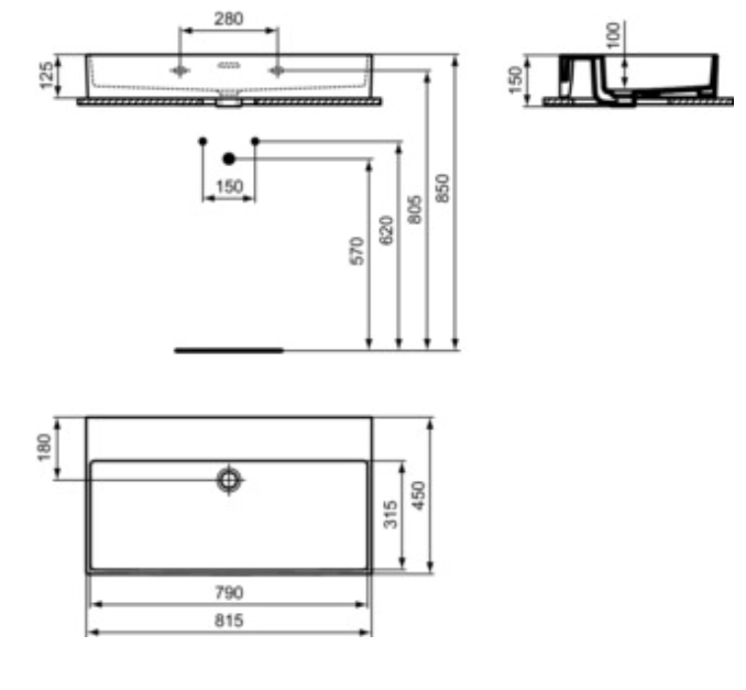 Lavoar pe blat Ideal Standard Atelier Extra 80x45 cm fara orificiu pentru baterie — vedere 6