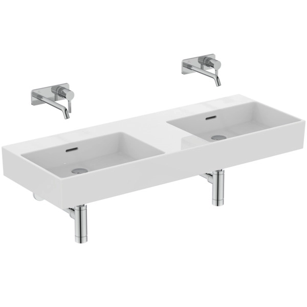 Lavoar dublu pe blat Ideal Standard Atelier Extra 120x45cm fara orificii pentru baterie (T391501)