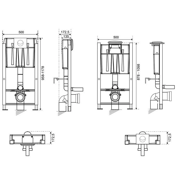 Rama pentru suspendarea WC Wirquin + buton alb Smile — 2