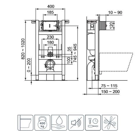 Rama pentru suspendarea WC Ideal Standard PROSYS 150 M H=82 cm (R009067)