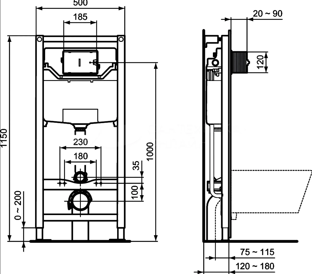 Инсталляция для подвесного унитаза Ideal Standard PROSYS (R0306AA) + клавиша M1 хром