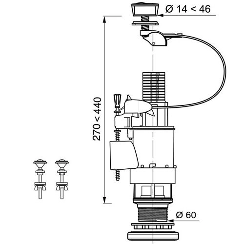 Armatura WC Wirquin cu actionare dubla 10950116/10950137 — 2