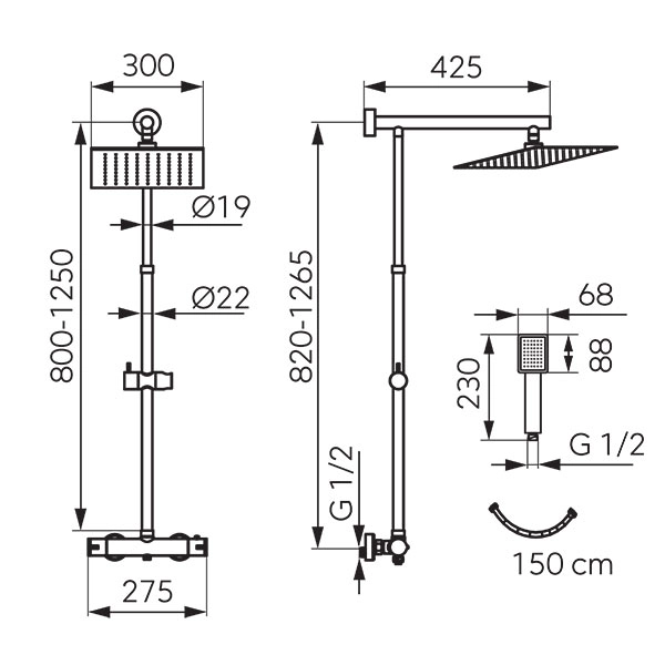 Coloana duș termostatată Ferro Trevi Square Black — 2
