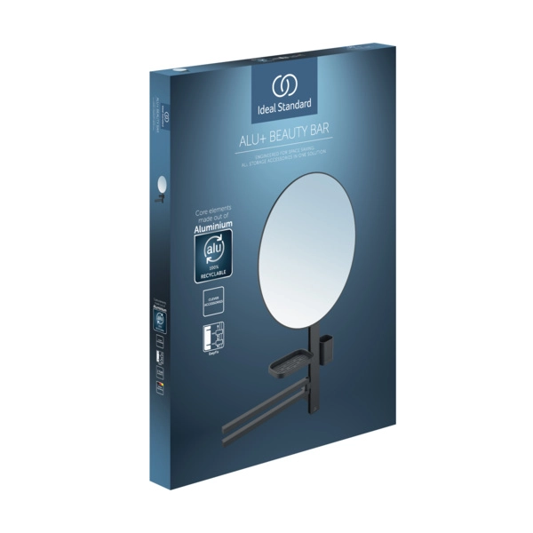 Beauty Bar Ideal Standard L ALU+ Negru Mat (Oglinda 500mm+Polita+Pahar+ suport Prosop) BD587XG — vedere 2