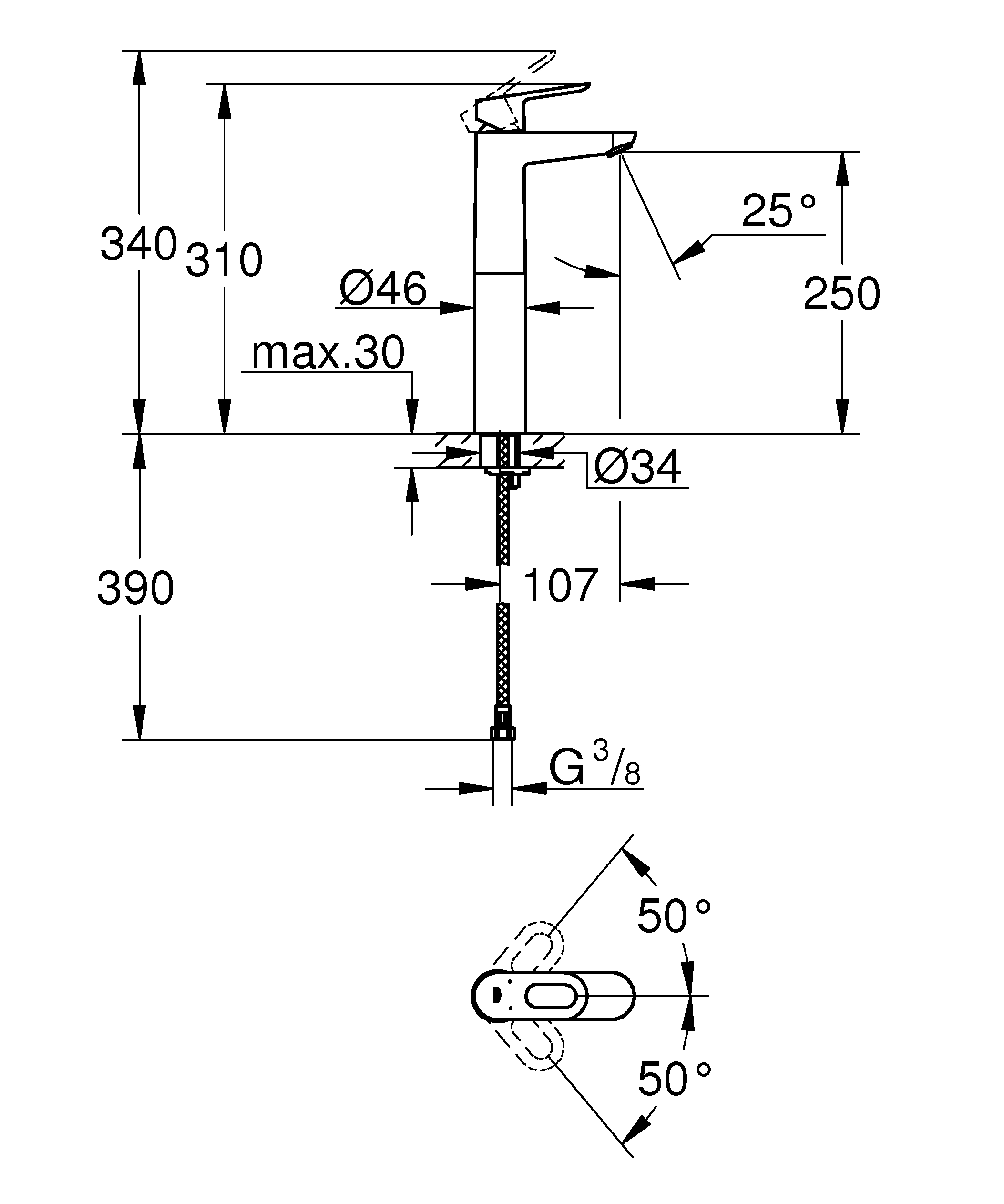 Baterie lavoar înalt Grohe Bauloop XL — 2