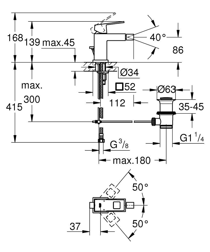 Baterie bideu Grohe Eurocube 23138000