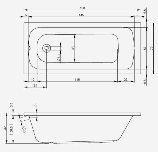 Cada acril Riho Dola 160x70 — 3