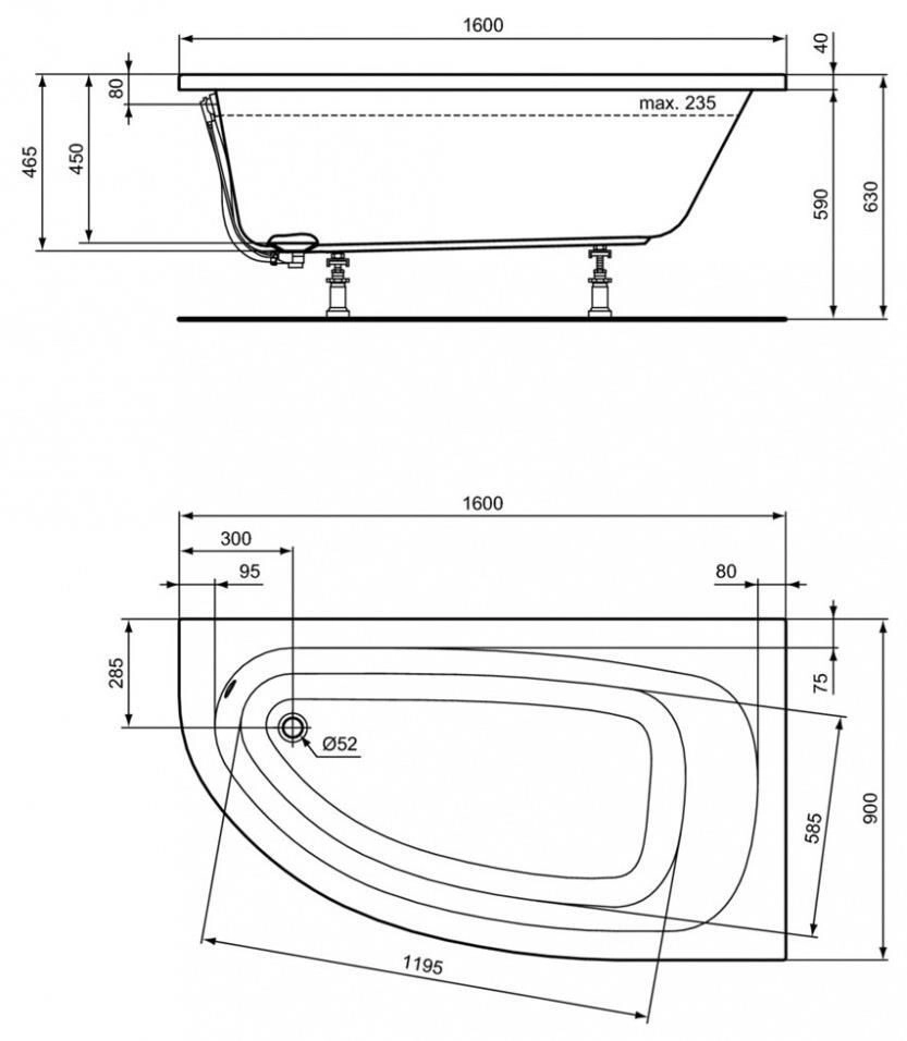 Ванна акриловая Ideal Standard Hotline Offset 160x90 ПР K275701
