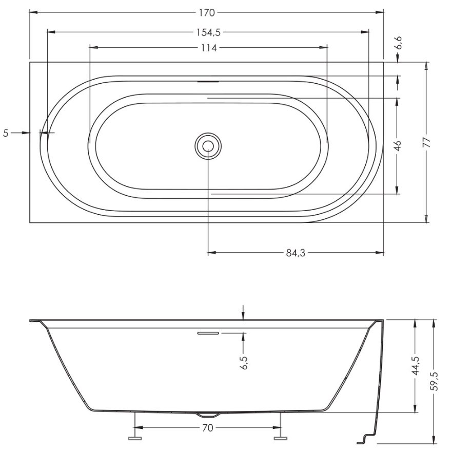 Ванна пристенная угловая Riho Desire L 170x77 (опора+сифон) (B157001105) — 2