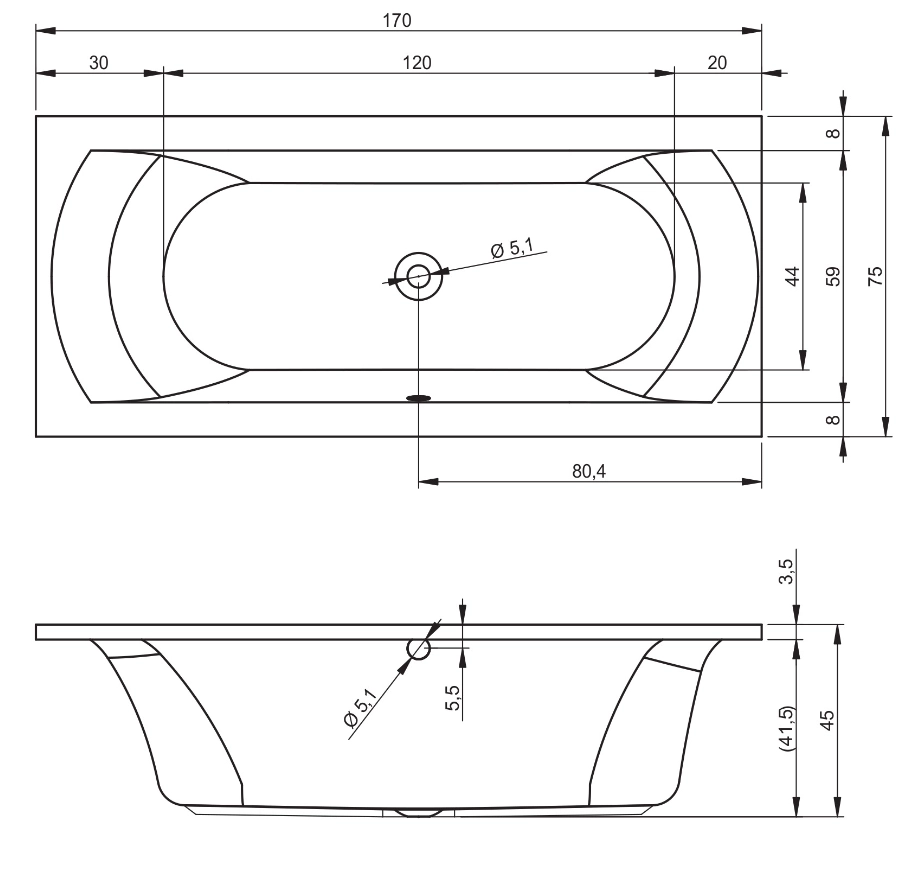 Cada acril Riho Lima 170x75 B051001005