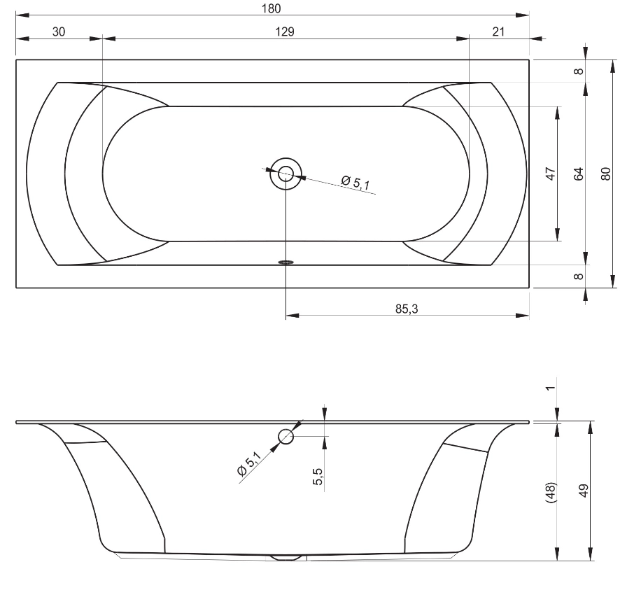Cada acril Riho Linares 180x80 B142001005