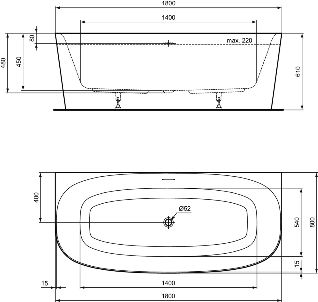 Cada Back to Wall Ideal Standard Dea 180x80 cm Alb Satinat T9940V1