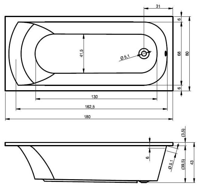 Cada acril Riho Miami 180x80 B061001005