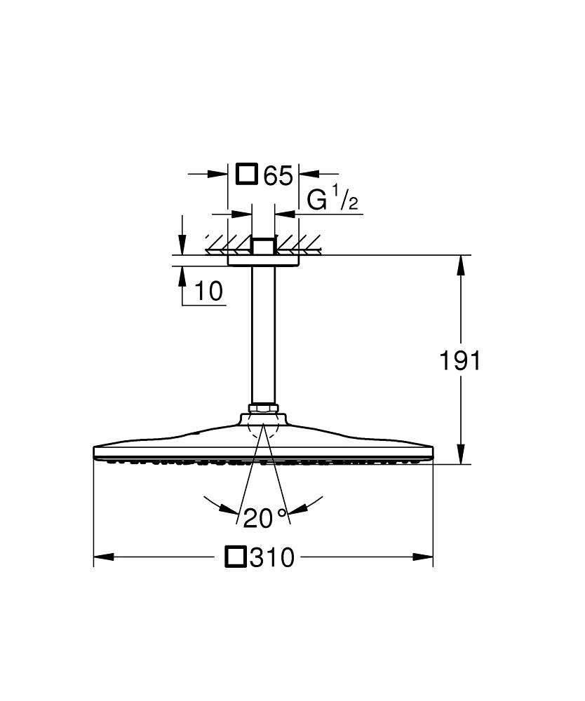 Pălărie duș cu braț Grohe Rainshower Mono Cube Brushed Hard Graphite 26566AL0 31x31 cm