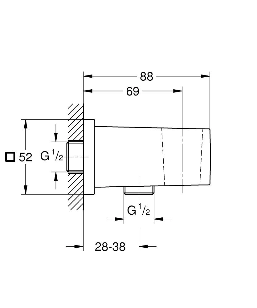 Cot racord de perete 1/2 cu suport para Grohe Euphoria Cube Brushed Hard Graphite — 2