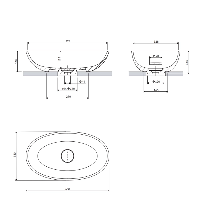 Lavoar pe blat OMNIRES SHELL M+ 60 x 35 cm SHELLUNBM