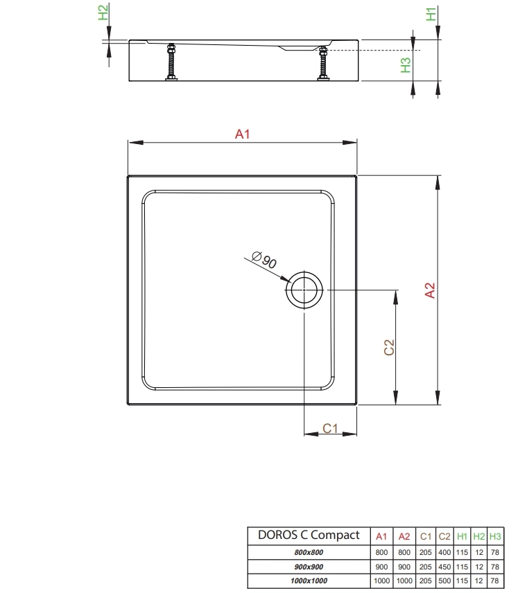 Cadita dus Radaway Doros C Stone Black 100x100x11.5 (SDRC1010-05-54S)