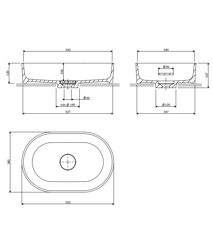 Lavoar pe blat OMNIRES OVO M+ 55 x 36 cm OVOUNBM