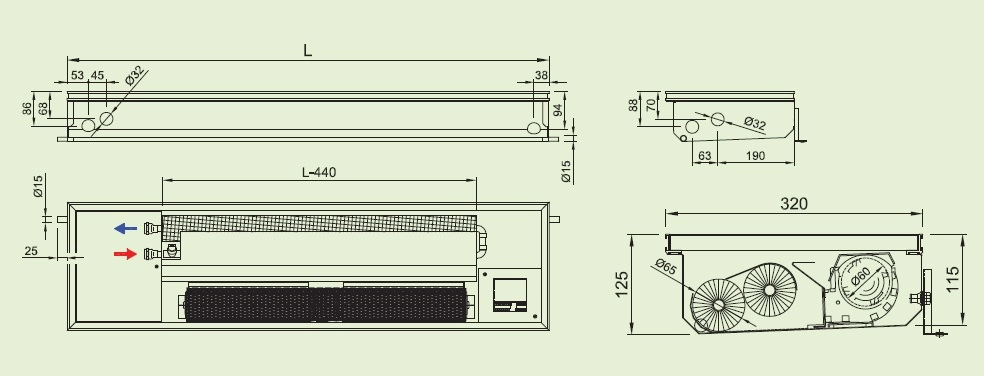 Ventiloconvector de pardoseala ingropat ISAN ACTIV FLT21-12 3200 — 2