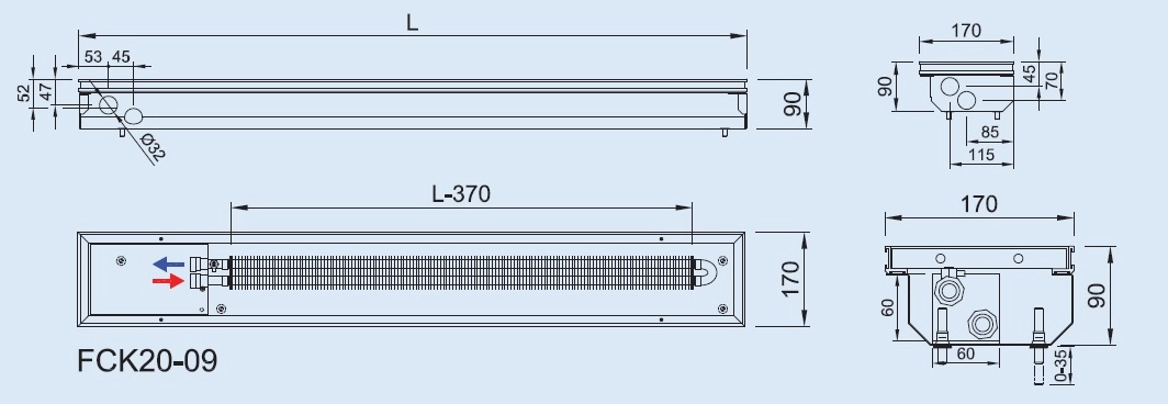 Convector de pardoseala ingropat ISAN - DYNAMIC FCK20-09 3600 — 2
