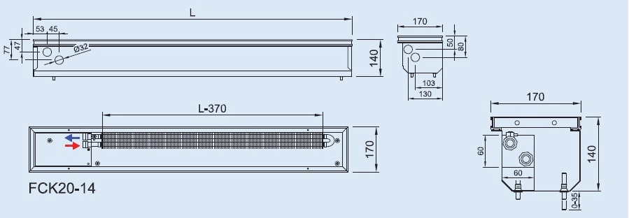 Convector de pardoseala ingropat ISAN - DYNAMIC FCK20-14- 4000 — 2