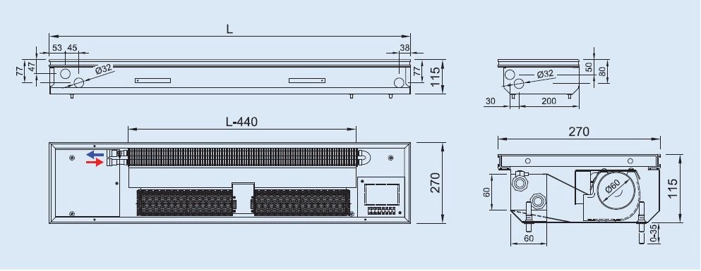 Ventiloconvector de pardoseala ingropat ISAN - DYNAMIC FCT20-11 230V- 4000 — 2