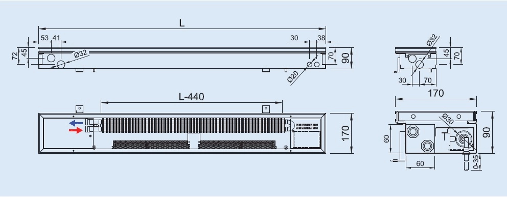 Ventiloconvectoare de pardoseala ingropate ISAN  DYNAMIC FCT20-08 230V — 2