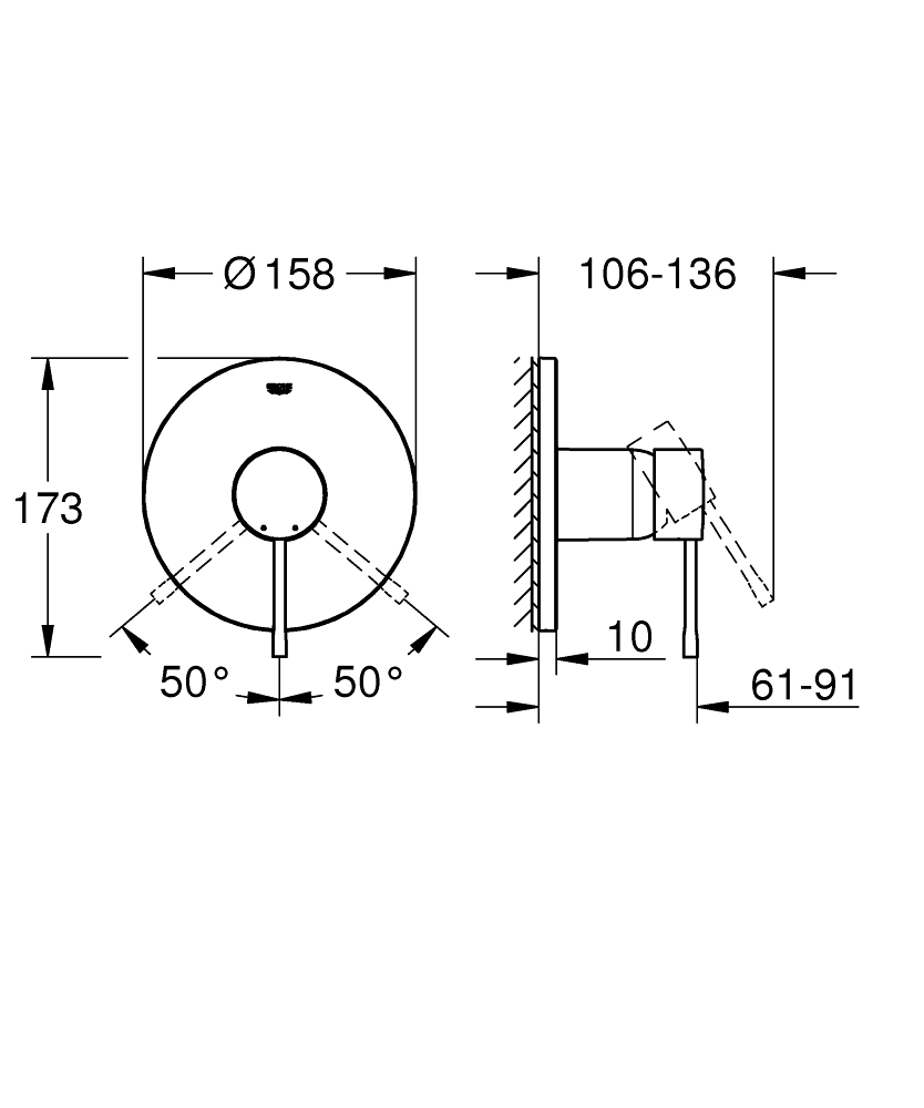 Встраиваемый смеситель для душа 1 режим Grohe Essence Brushed Hard Graphite — 2