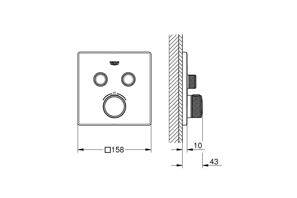 Baterie duș încastrată termostatată 2 căi Grohe Grohtherm Smartcontrol Square Brushed Cool Sunrise — 2
