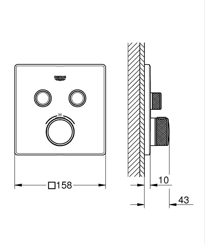 Baterie duș încastrată termostatată 2 căi Grohe Grohtherm Smartcontrol Square Chrome — 2