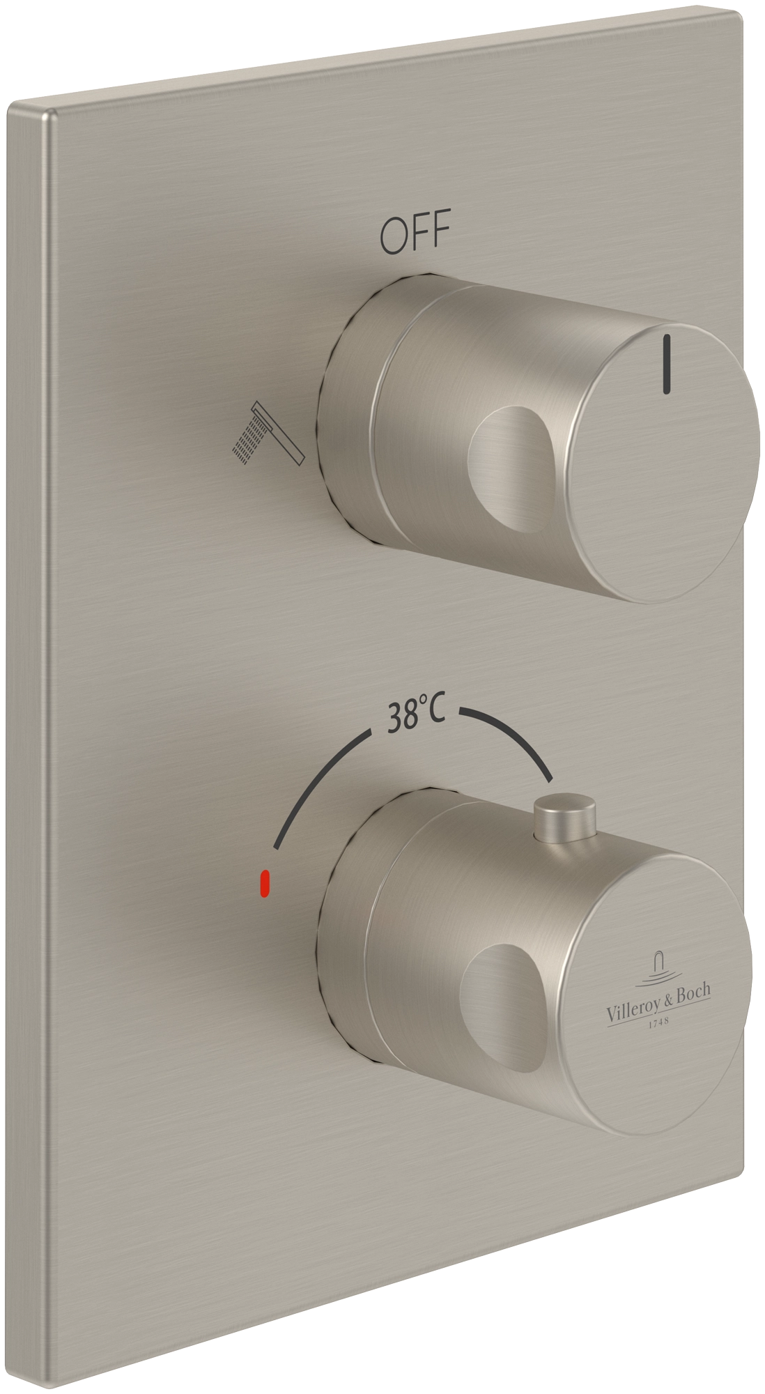 Baterie duș încastrată termostatată 2 cai Villeroy&Boch Brushed Nickel
