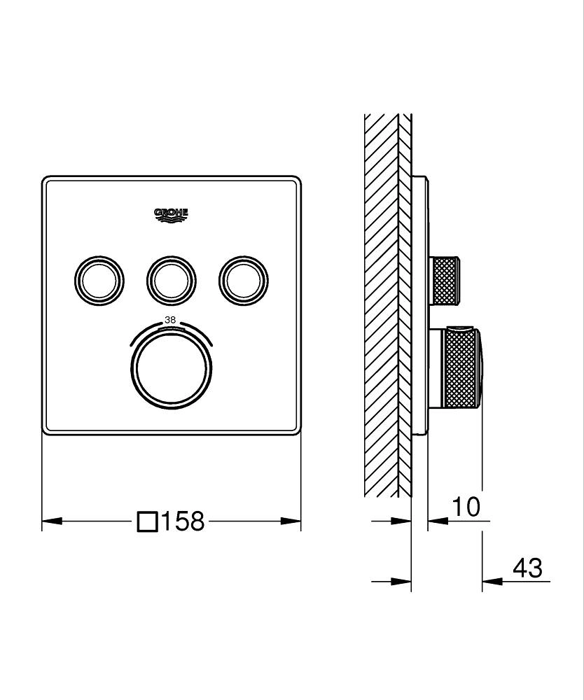 Baterie duș încastrată termostatată 3 căi Grohe Grohtherm Smartcontrol Square Phantom Black — 2