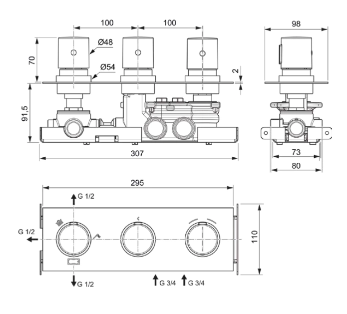 Встраиваемый термостатический смеситель для душа 3 выхода Ideal Standard Ceratherm C100 Magnetic Grey