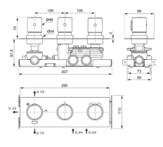 Встраиваемый термостатический смеситель для душа 3 выхода Ideal Standard Ceratherm C100 Magnetic Grey