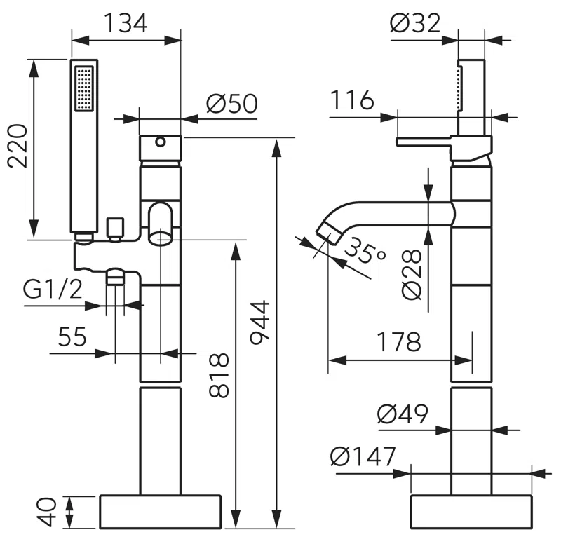 Baterie freestanding pentru cada Ferro Ciriculus GM — 2