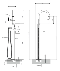 Смеситель для ванны Freestanding Omnires Y Brushed Brass H=116 cm