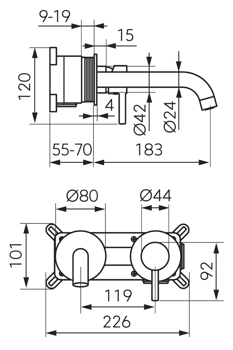 Baterie încastrată lavoar Ferro Ciriculus GM +corp instalare — 2