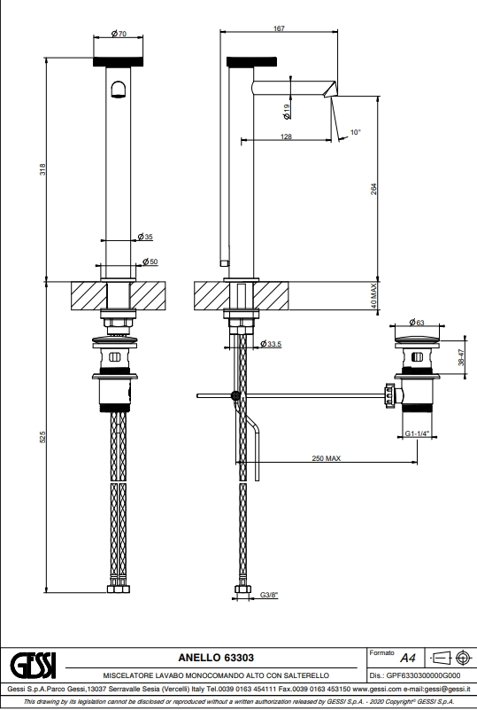 Baterie lavoar înalt Gessi Anello Nickel PVD — 2