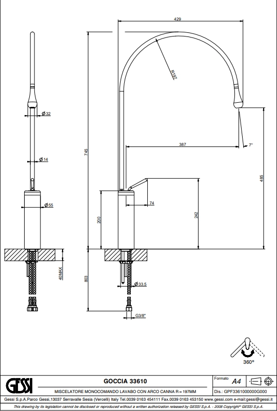 Baterie lavoar înalt Gessi Goccia Copper — 3